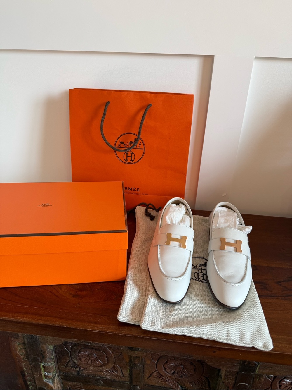 Brand New Hermès Paris Loafers - Size 37.5, White and Gold